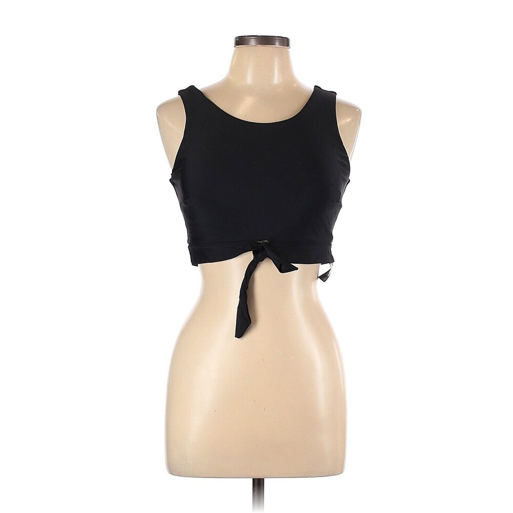 Hilor Black Tie Front Swim Tankini Bikini Top L NWT